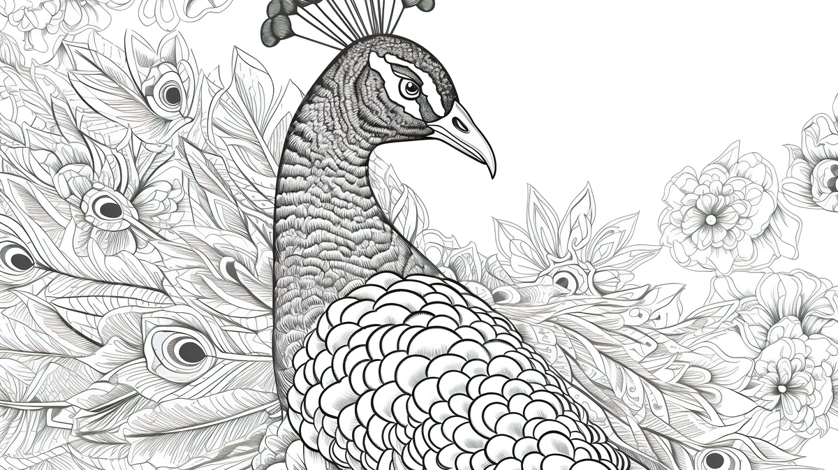 Fondo el arte de un pavo real en un dibujo para colorear fondo imagen de pavo real para colorear pavo real pãjaro imagen de fondo para dcarga gratuita