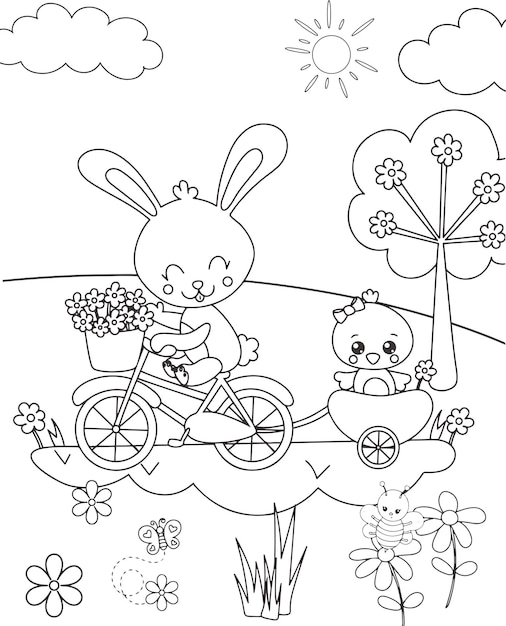 Premium vector spring coloring pages cute hand drawing