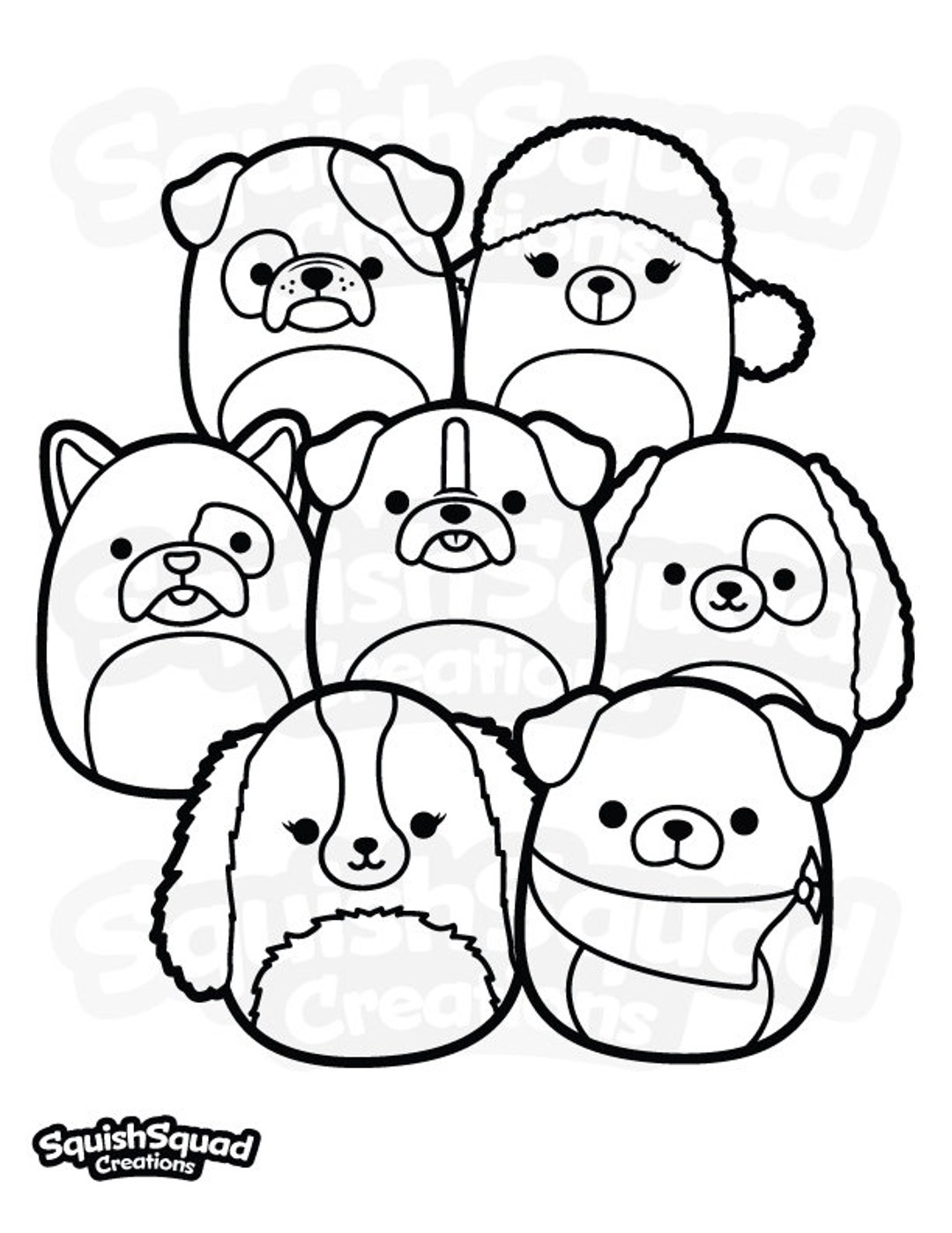 Pãgina para colorear de squishmallow dog squad pãgina para colorear de squishmallow imprimible hoja para colorear descargable de squishmallow pãgina para colorear para niãos