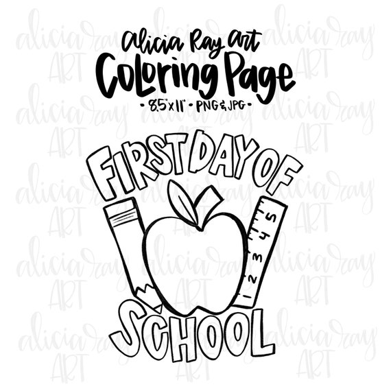 School coloring page digital download teacher pencil hand drawn printable back to school teacher first day of school