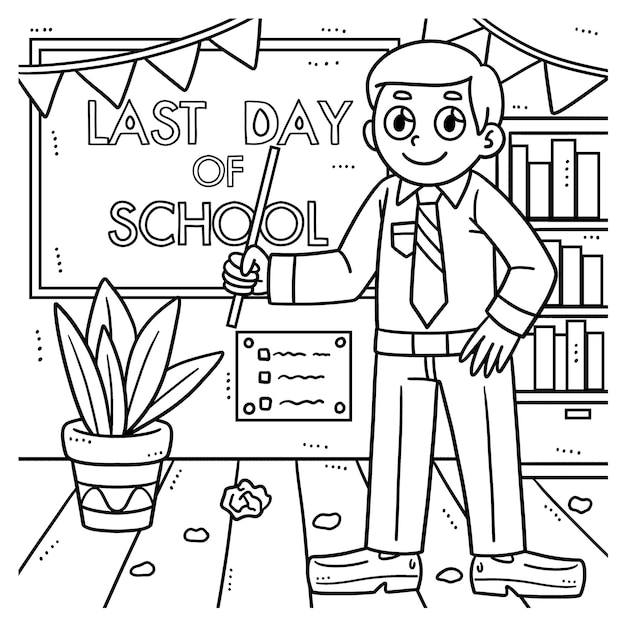 Premium vector school teacher coloring page for kids