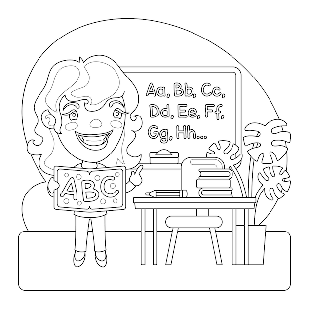 Premium vector teacher coloring page