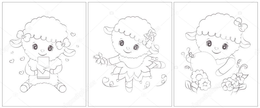 Dibujos para colorear ovejas conjunto pãginas para libro para colorear vector de stock de artvarstudio
