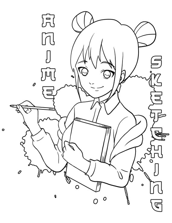 Anime sketching digital download anime printable coloring page anime lover gift