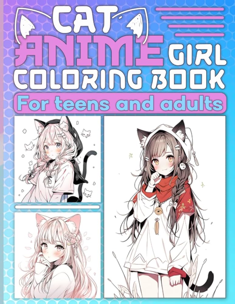 Cat anime girl coloring book beautiful girls with cat ears and tails coloring pag in japane chibi manga art style colora mia libros