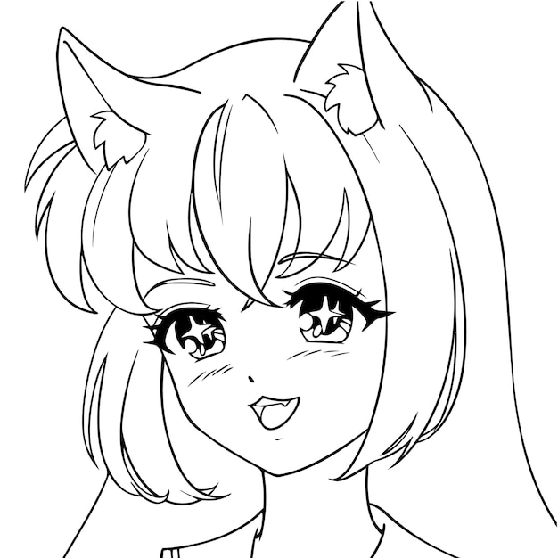 Premium vector happy anime neko girl with cute cat ears