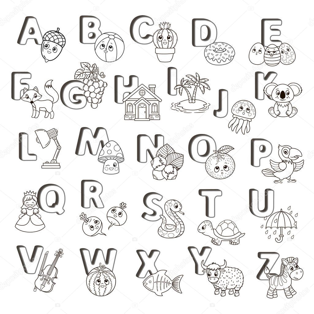 Alfabeto libro para colorear vector con letras mayãºsculas los animales vector de stock de natasha