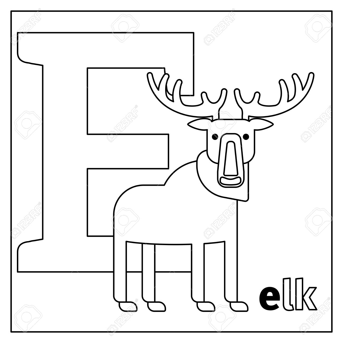 Coloring page or card for kids with english animals zoo alphabet elk letter e vector illustration royalty free svg cliparts vectors and stock illustration image