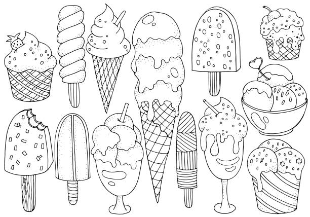 Ice cream coloring pages stock illustrations royalty
