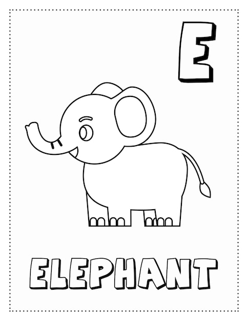 Premium vector letter e is for elephant coloring page coloring book letter animals for kids