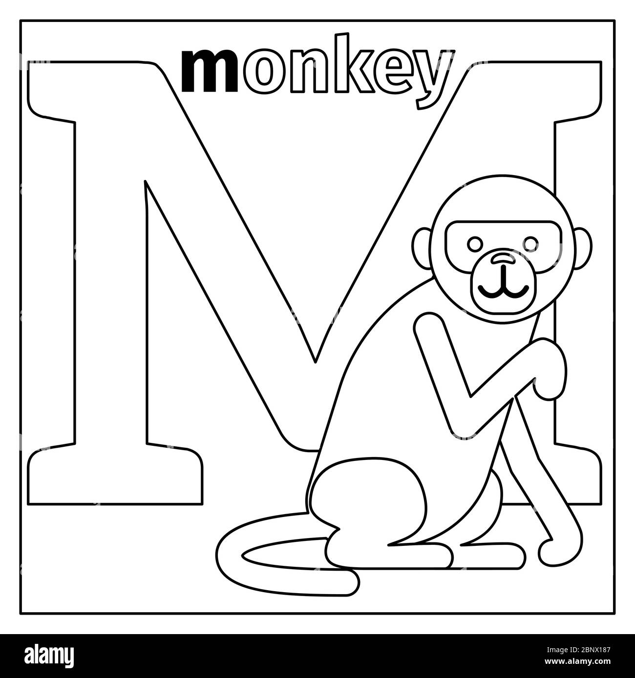 Coloring page or card for kids with english animals zoo alphabet monkey letter m vector illustration stock vector image art