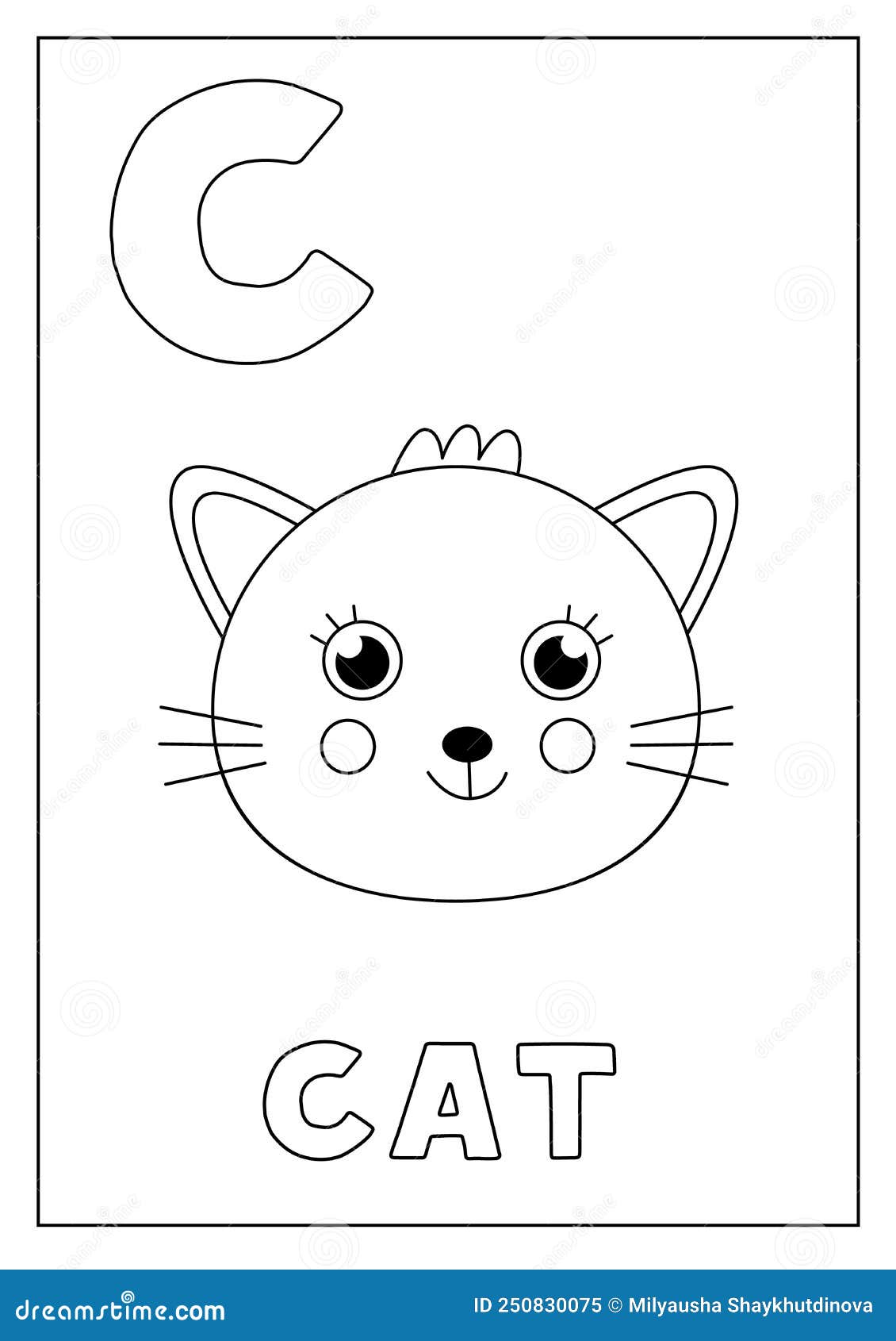 Learning english alphabet for kids letter c cute cartoon cat stock vector