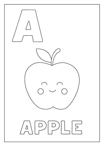 Aprendiendo el alfabeto inglãs para niãos letra a linda manzana de dibujos animados vector premium