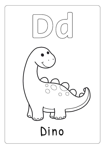 Alfabeto letra d para dino pãgina para niãos vector premium