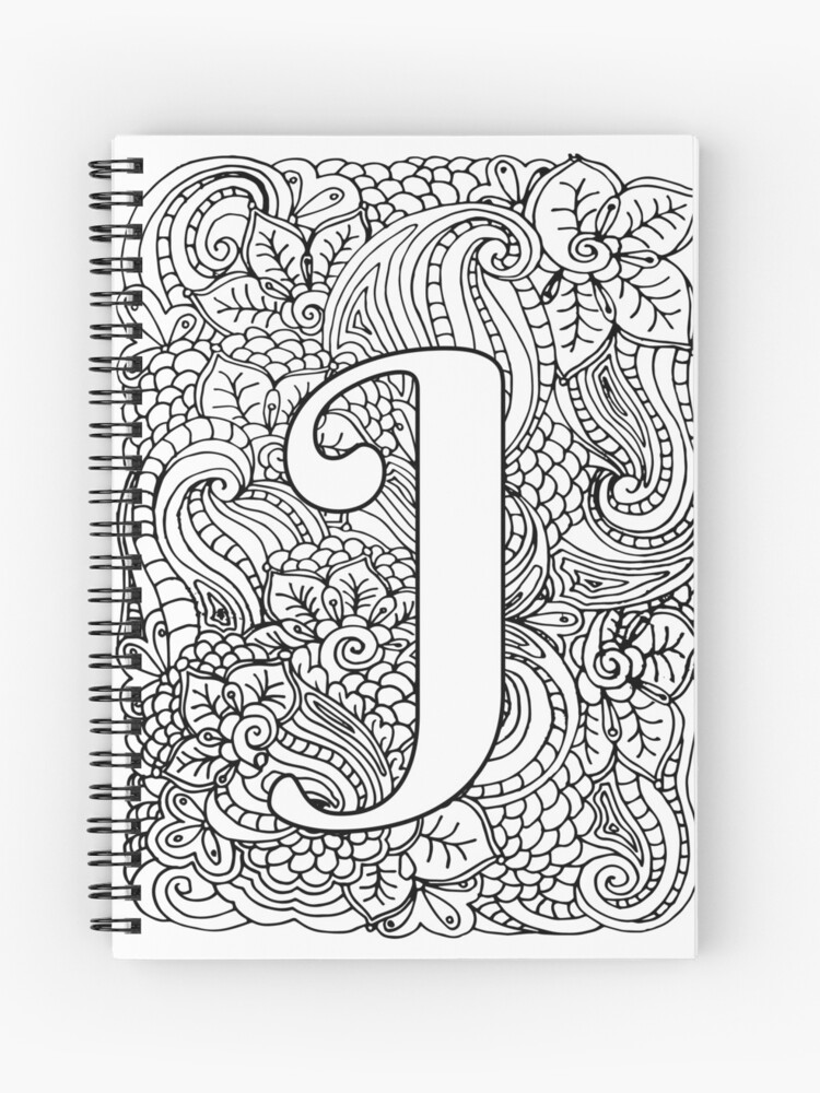 Cuaderno de espiral for sale con la obra pãgina para colorear de adultos monograma letra j de mamasweetea