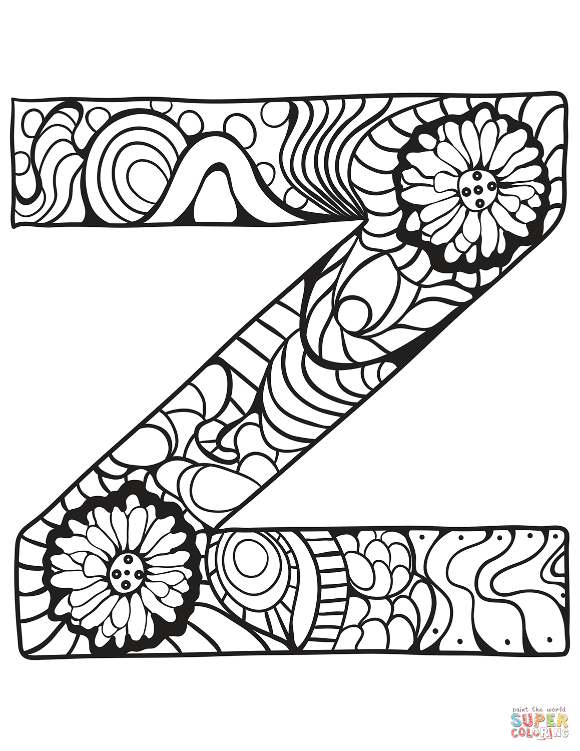 Dibujo de letra z zentangle para colorear dibujos para colorear imprimir gratis