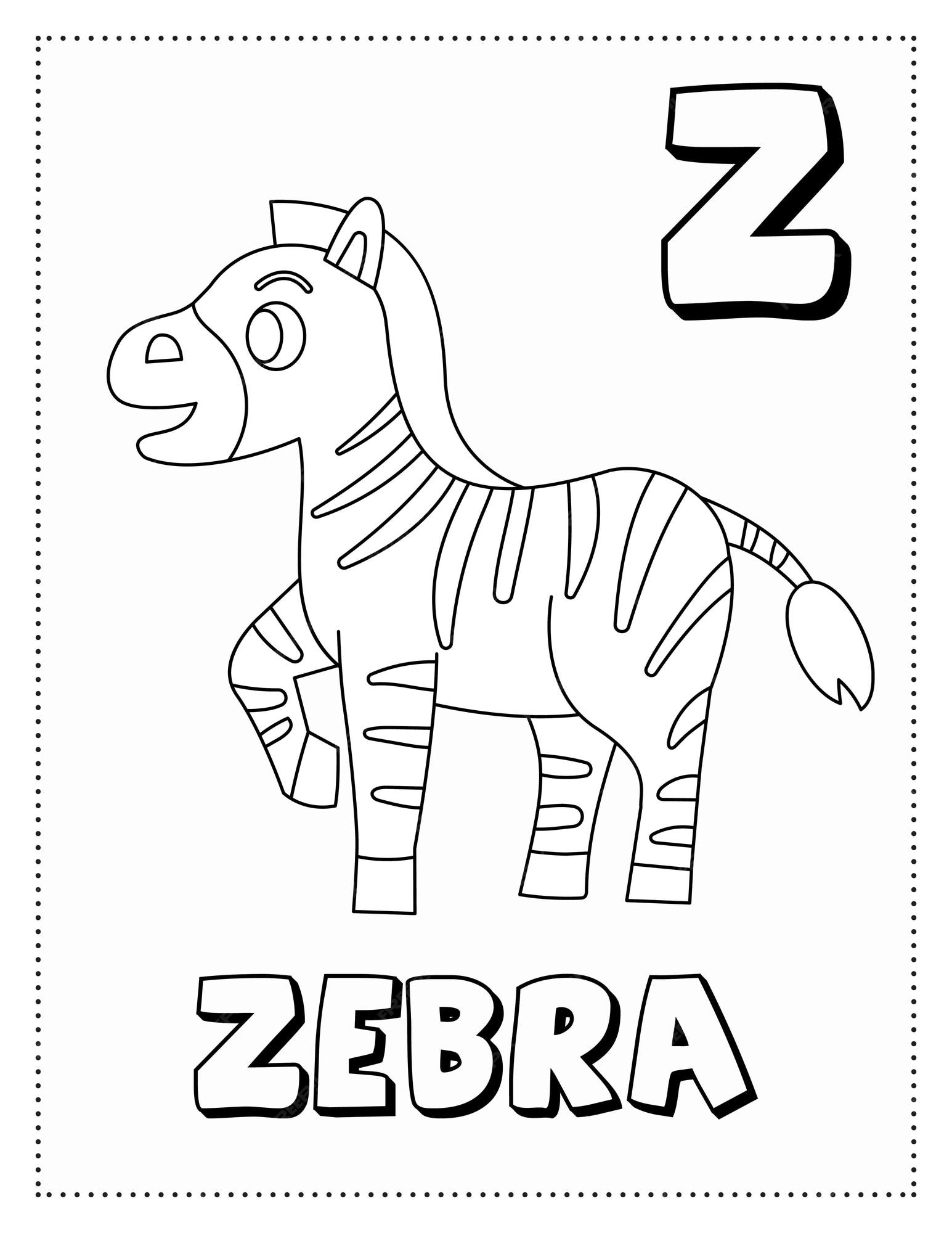 Letra z para zebra pãgina para colorear libro para colorear letra animal para niãos vector premium