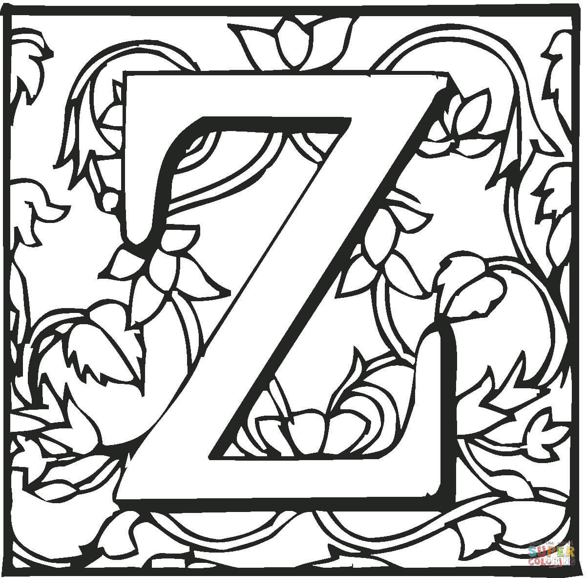 Letter z with ornament coloring page free printable coloring pages