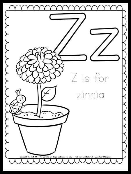 Letter z is for zinnia free spring coloring page in letter z crafts spring coloring pag letter z