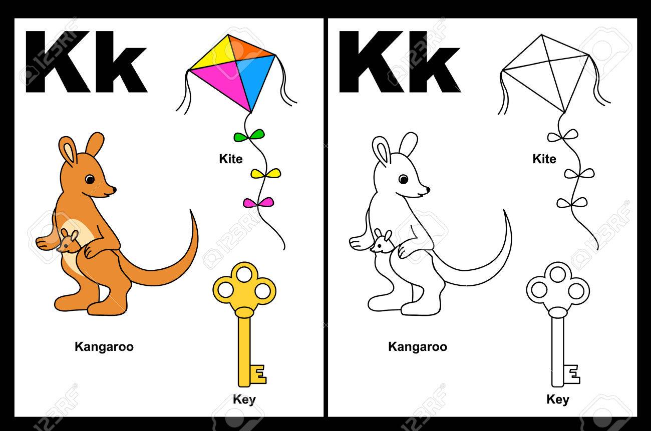 Kids alphabet coloring book page with outlined clip arts to color letter k royalty free svg cliparts vectors and stock illustration image