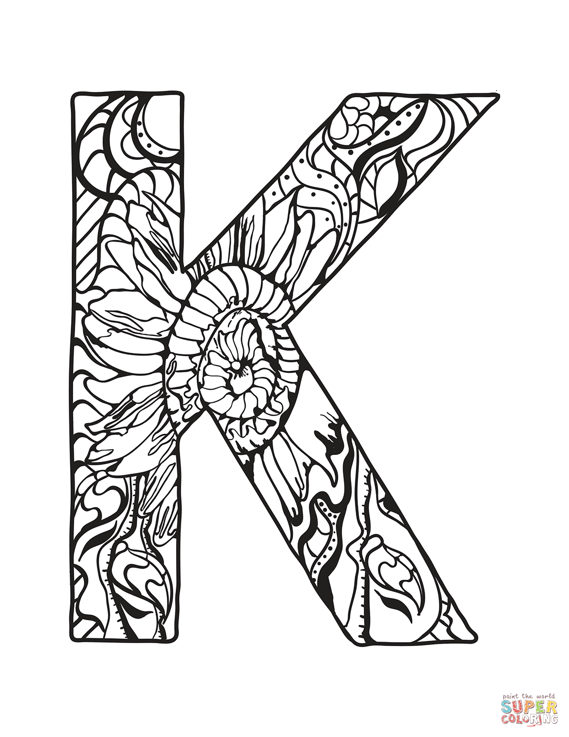 Dibujo de letra k zentangle para colorear dibujos para colorear imprimir gratis