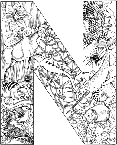 Letter n with animals coloring page free printable coloring pages