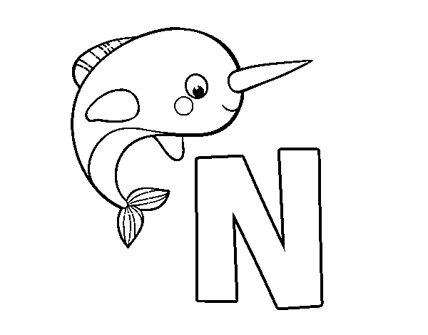 N of narwhal coloring page