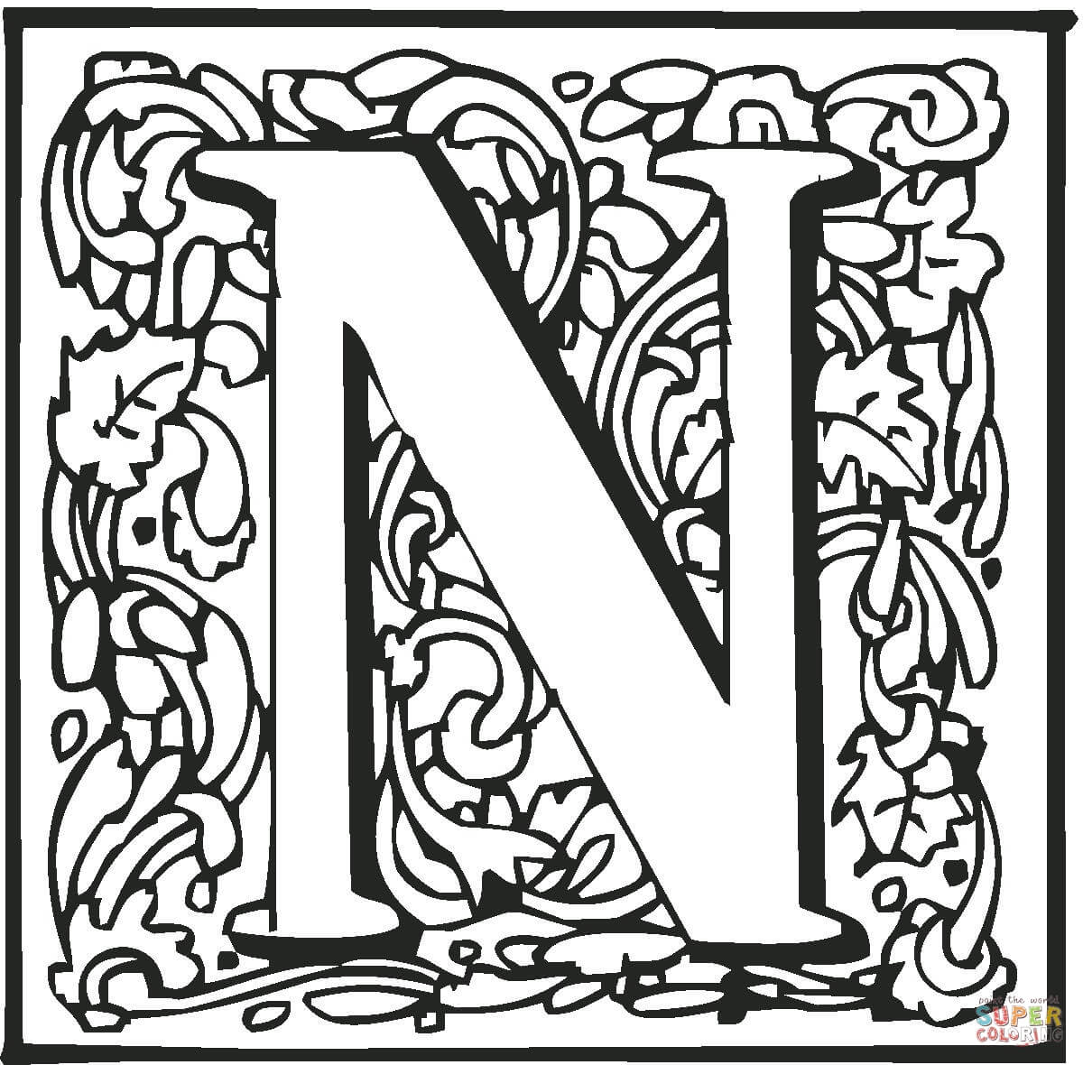 Letter n with ornament coloring page free printable coloring pages