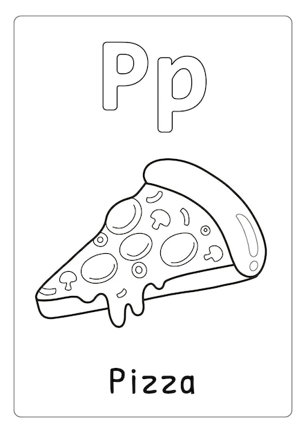 Premium vector alphabet letter p for pizza coloring page for kids