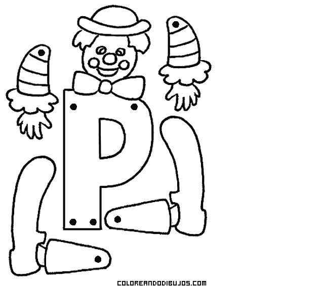 Letra p articulada para recortar y colorear payasos para colorear dibujos para armar letras para hacer
