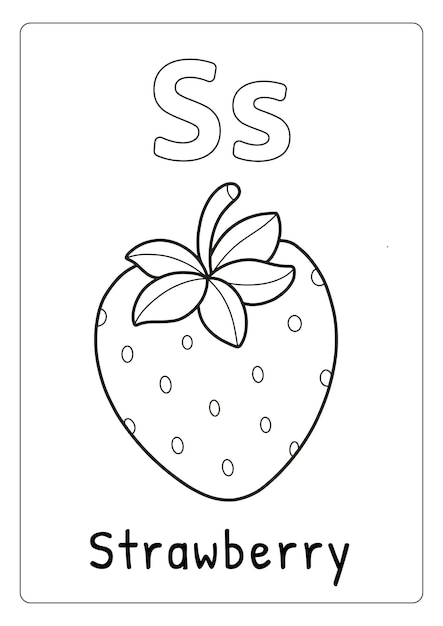 Premium vector alphabet letter s for strawberry coloring page for kids