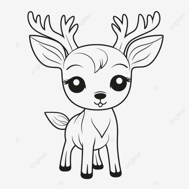 Cute deer coloring page using black and white outline sketch drawing vector deer drawing wing drawing ring drawing png and vector with transparent background for free download
