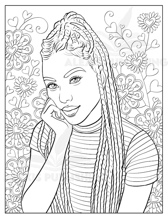 Adult coloring page instant download beautiful black woman printable