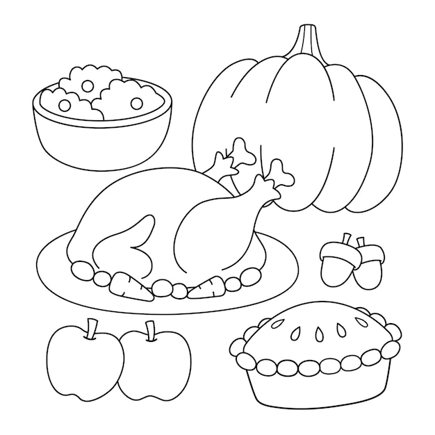 Premium vector thanksgiving feast coloring page for kids