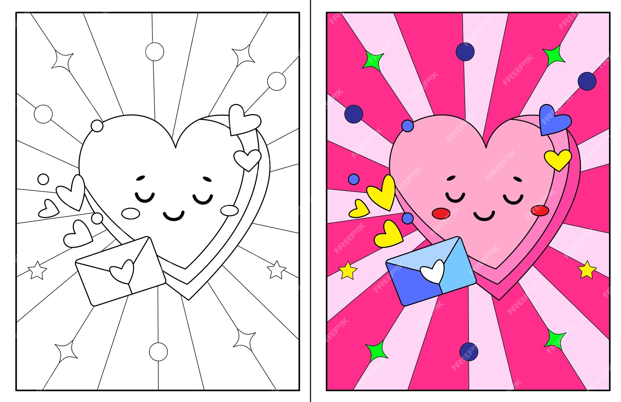 Premium vector kawaii love coloring pages