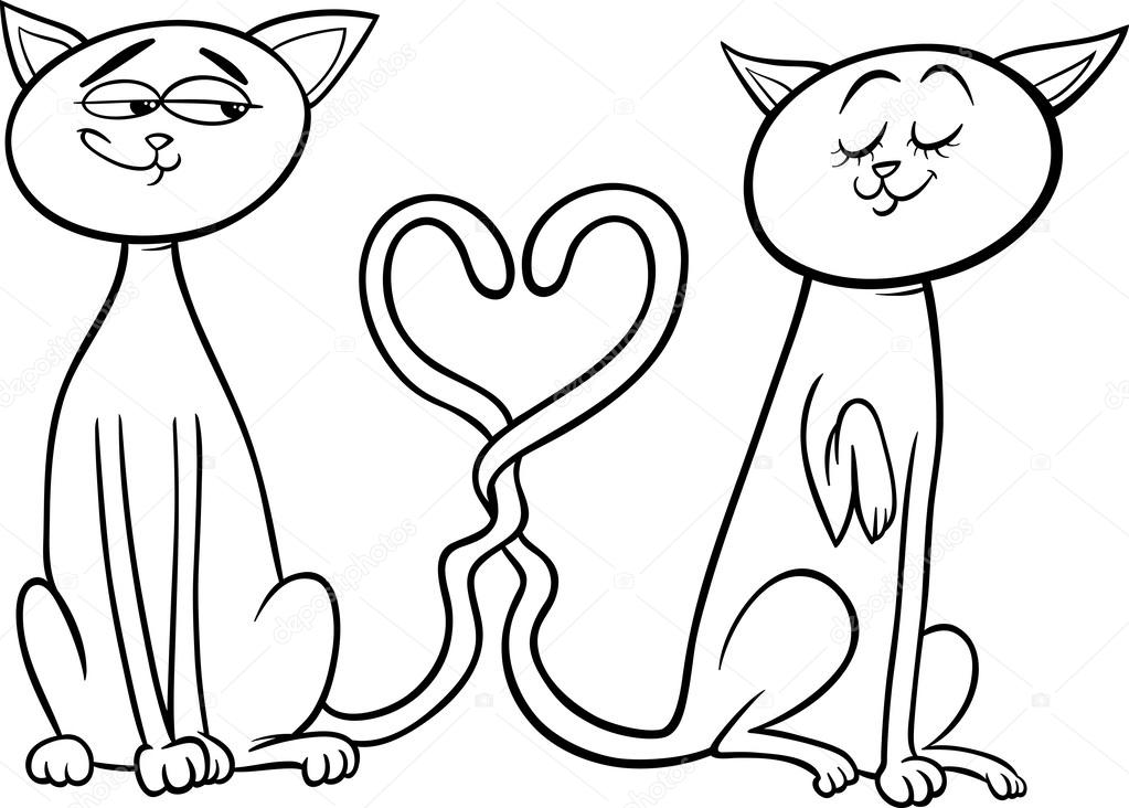 Gatos en el amor dibujos animados para colorear pãgina vector de stock por izakowski