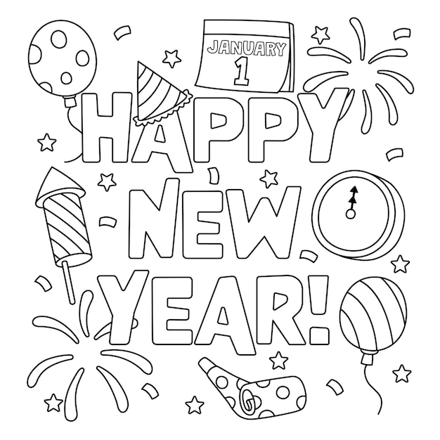 Premium vector happy new year january coloring page for kids