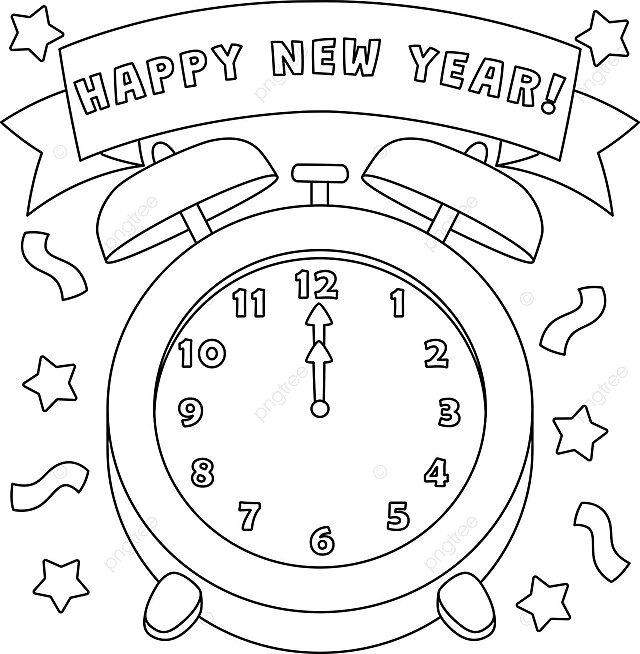 Dibujo de feliz aão nuevo reloj aislado pãgina para colorear niãos vãspera lunar vector png dibujos dibujo de bloqueo dibujo de anillo dibujo infantil png y vector para dcargar gratis