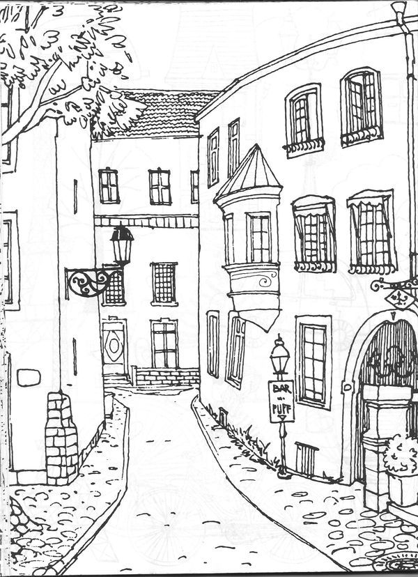 Architecture colouring page house drawing simple illustration house sketch