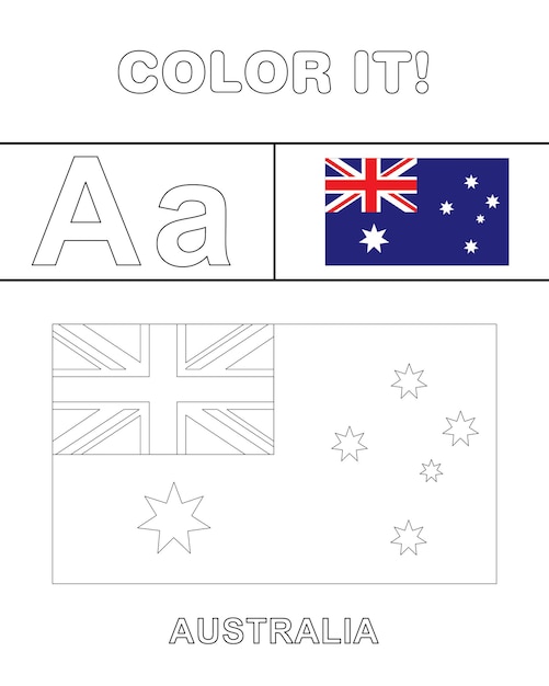 Premium vector australia coloring flag for kids