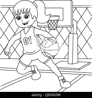 Niãa jugando basketball coloring page for kids imagen vector de stock