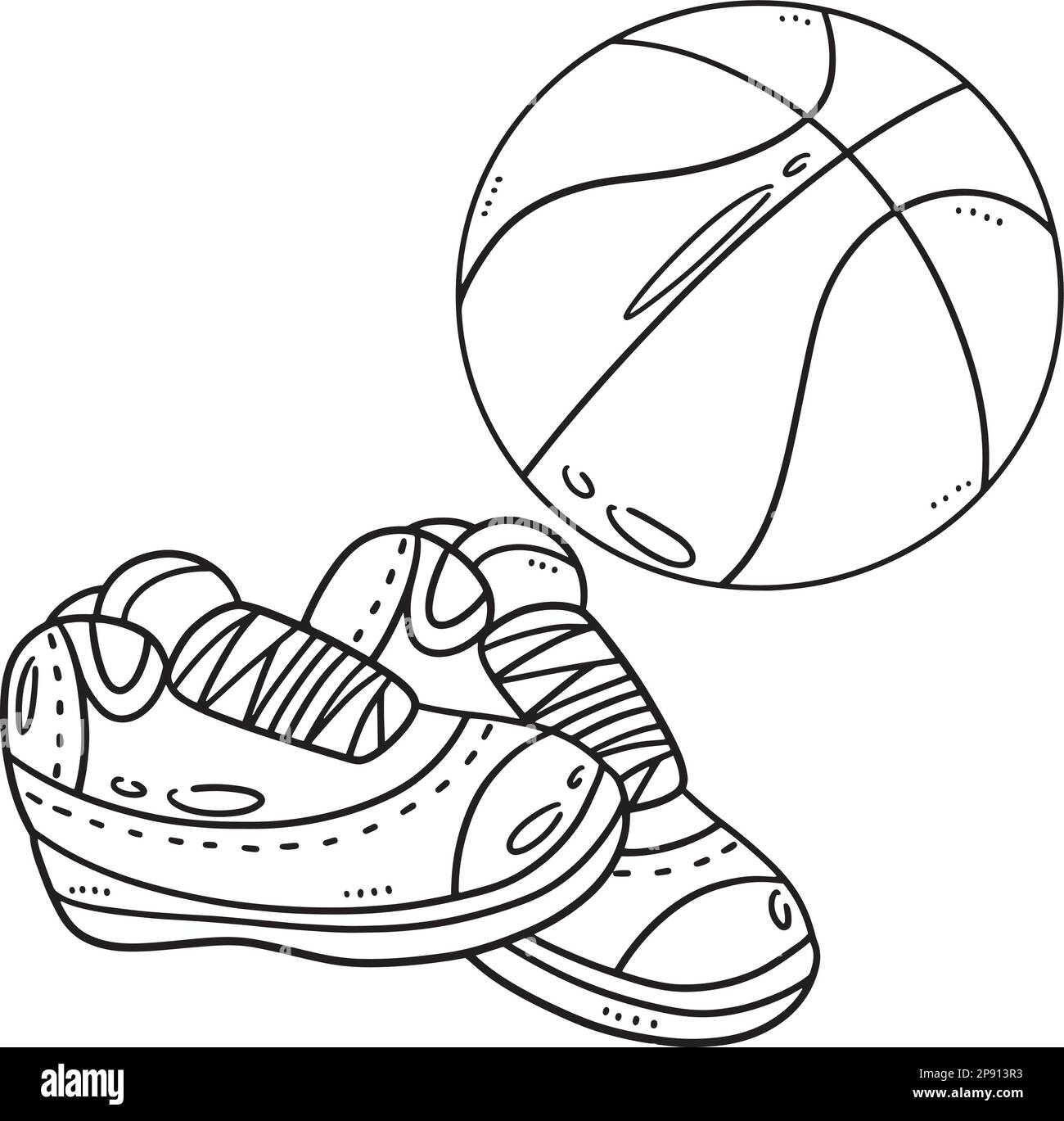 Baloncto y zapatillas de deporte aislado para colorear pãgina imagen vector de stock