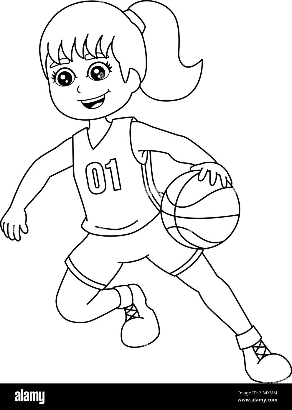 Chica jugando basketball coloring page aislada imagen vector de stock