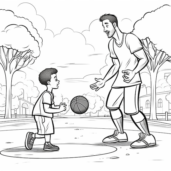 Baloncesto padre e hijo dibujos para colorear