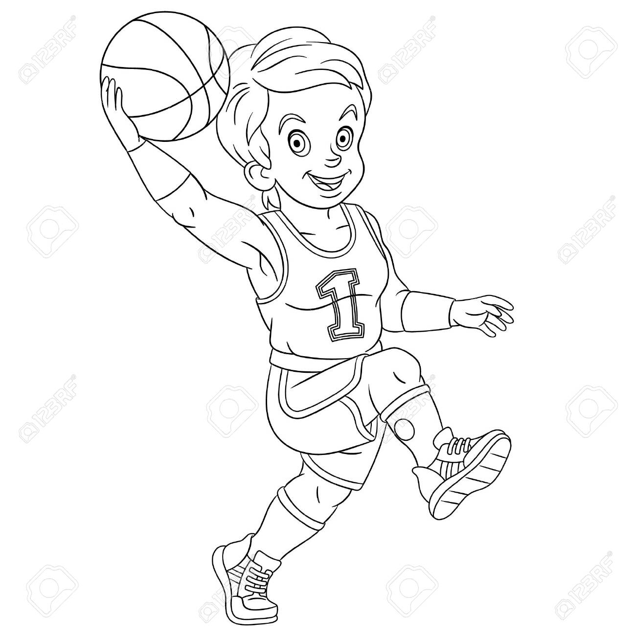 Coloring page coloring picture cartoon boy playing basketball childish design for kids activity colouring book about people professions royalty free svg cliparts vectors and stock illustration image