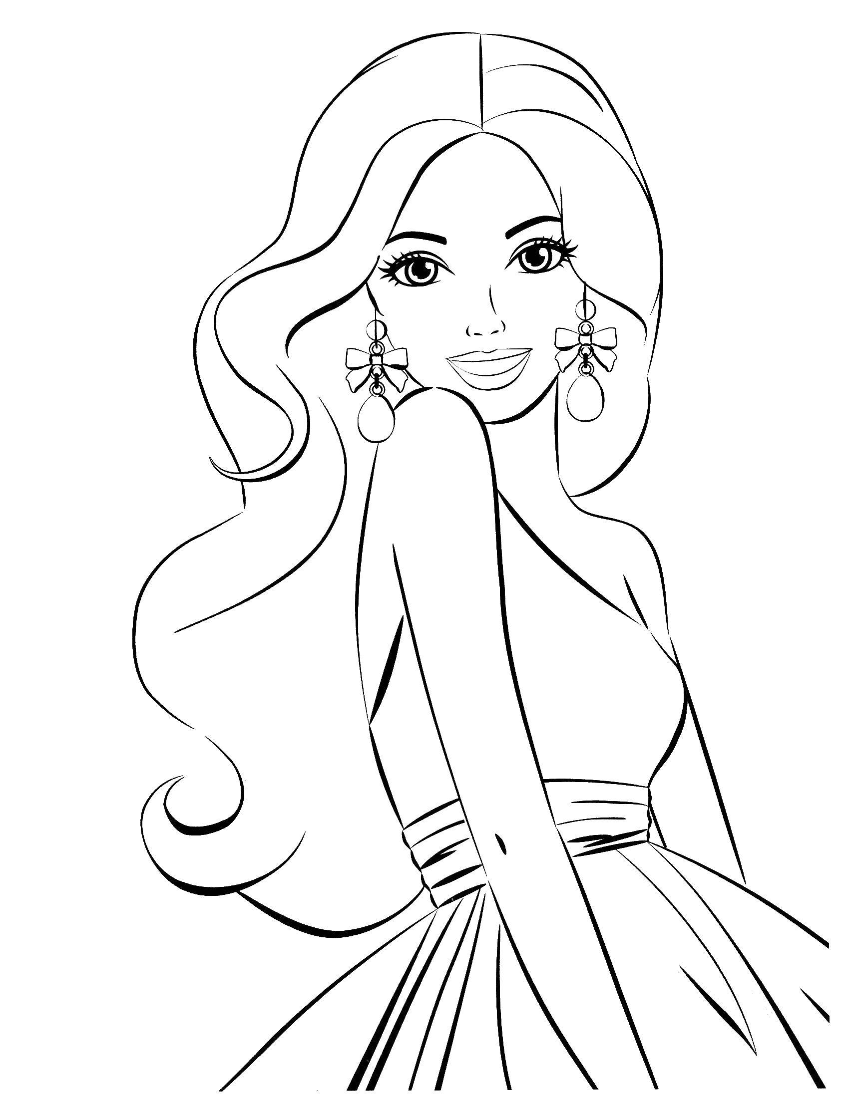 Online coloring pages with coloring barbie with beautiful earrings barbie