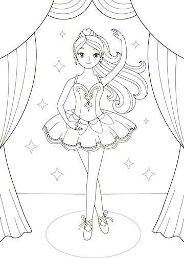 Premium vector printable beautiful ballerina coloring page