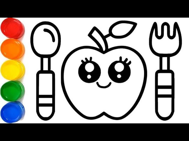 Cute apple and spoon drawing painting and coloring for kids toddler easy drawing draw basic
