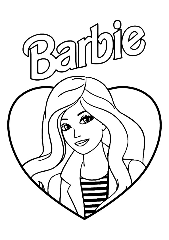 Image of barbie inside a heart coloring page