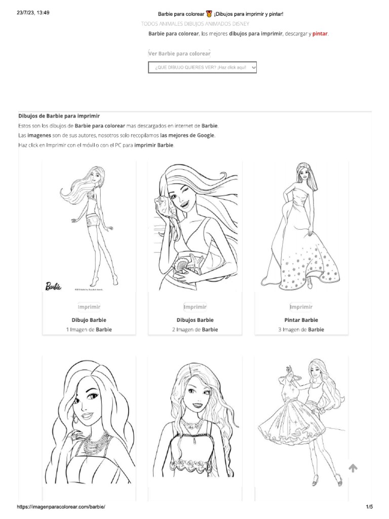 Barbie para colorear dibujos para imprimir y pintar pdf